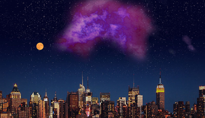 Artist conception of gas cloud over the New York skyline.